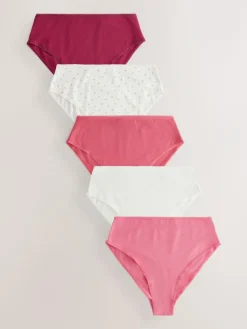 Next Berry Pink High Waist High Leg Cotton Rich Knickers 5 Pack^Women Panties