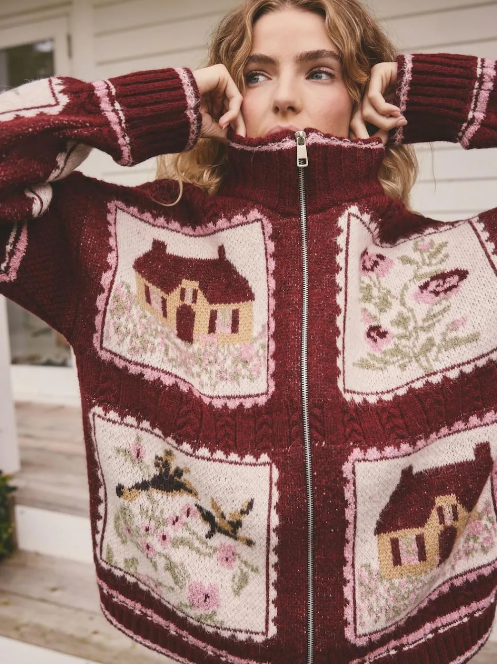 Next Berry Pink House Knit Cardigan^Women Knitwear|Knitwear