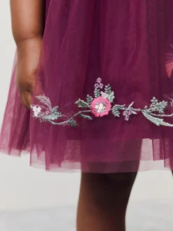 Next Berry Red Embroidered Mesh Party Dress (3mths-8yrs)^ Dresses|Dresses