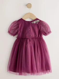 Next Berry Red Embroidered Mesh Party Dress (3mths-8yrs)^ Dresses|Dresses