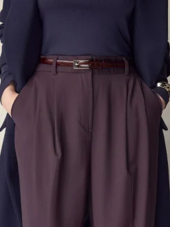 Clearance Next N. Premium Skinny Made In Italy Leather Belt Berry Red