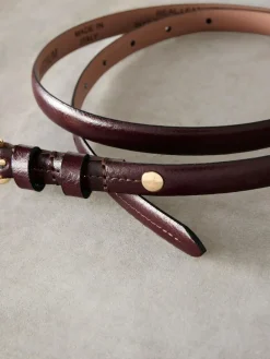 Clearance Next N. Premium Skinny Made In Italy Leather Belt Berry Red