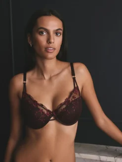 Next Berry Red Pad Balcony Premium Embroidery Bra^Women All Lingerie|Bras