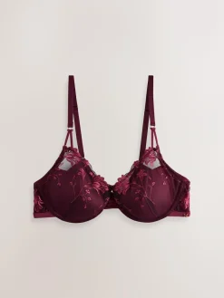 Next Berry Red Pad Balcony Premium Embroidery Bra^Women All Lingerie|Bras