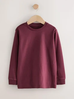 Outlet Next Plain Long Sleeve Cosy T-Shirts 4 Pack (3-16yrs) Berry Red/Grey/White/Blue