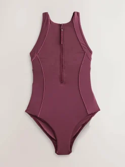 Online Next Berry Wine Active High Neck Tummy Control Swimsuit