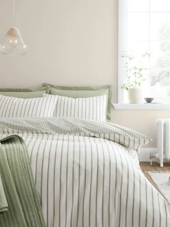 Sale Bianca Green Hampton Stripe Cotton Reversible Duvet Cover Set
