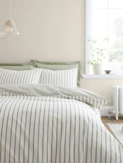 Sale Bianca Green Hampton Stripe Cotton Reversible Duvet Cover Set