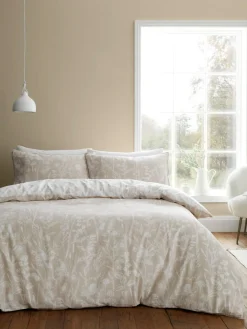 Discount Bianca Natural Supersoft 100% Brushed Cotton Floral Duvet Cover Set