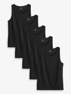 Hot Next 100% Cotton Layering Vests 5 Pack Black