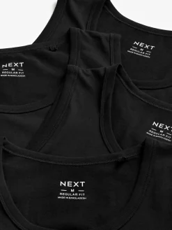 Best Next 100% Cotton Vests 4 Pack Black
