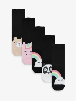 Next Black 5 Pack Cotton Rich Character Ankle School Socks^ Tights|Socks & Tights