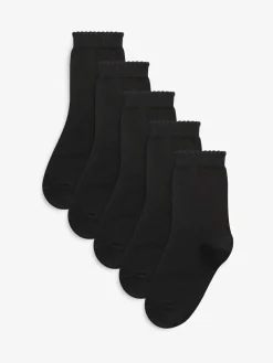 Online Next 5 Pack Cotton Rich School Ankle Socks Black