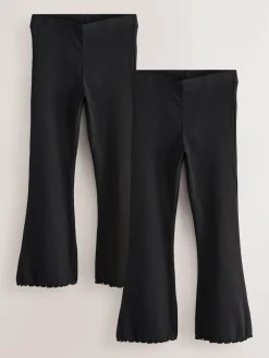 New Next 2 Pack Rib Flare Leggings (3-16yrs) Black