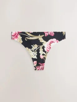 Outlet Next Black / Praline Nude / Pink Floral Thong No VPL Light Flow Period Knickers 4 Pack