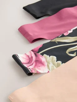 Outlet Next Black / Praline Nude / Pink Floral Thong No VPL Light Flow Period Knickers 4 Pack