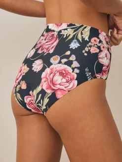 Clearance Next Black / Praline Nude / Pink Floral Full Brief No VPL Medium Flow Period Knickers 4 Pack