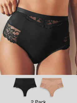 Sale Next Tummy Control Light Shaping High Waist Thongs 2 Pack Black / Praline Nude