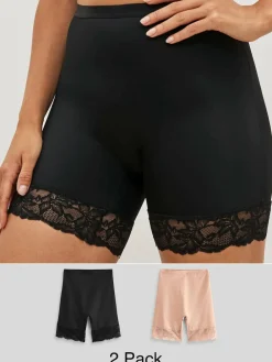 Next Black / Praline Nude Tummy Control Light Shaping Lace Back Shorts 2 Pack^Women Shapewear