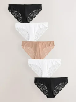 Outlet Next Brazilian No VPL Lace Back Briefs 5 Pack Black / White / Praline Nude