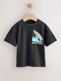 Sale Next Black Acid Wash Surf Club Oversized Short Sleeve Back Print T-Shirt (3mths-7yrs)