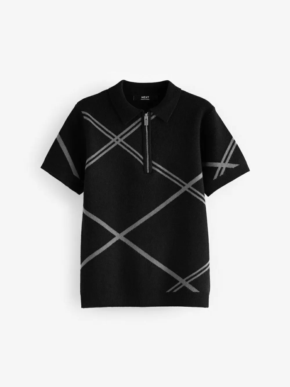 Next Black Argyle Knitted Zip Neck Polo Shirt (3-16yrs)