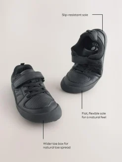 Sale Next Black Barefoot Leather 1 Strap Elastic Lace School Shoes
