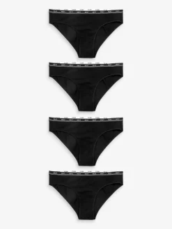 Clearance Next Bikini Cotton Logo Knickers 4 Pack Black