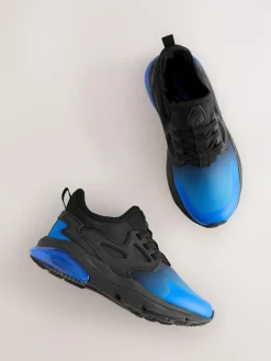 Next Black Blue Ombre Standard Fit (F) Elastic Lace Trainers^BOY Sneakers