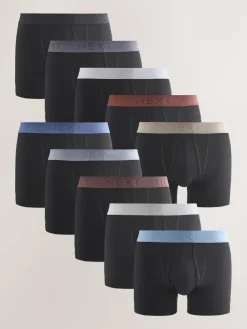 Next Black Blue/Brown Waistbands A-Front Boxers 10 Pack^ Underwear|Underwear