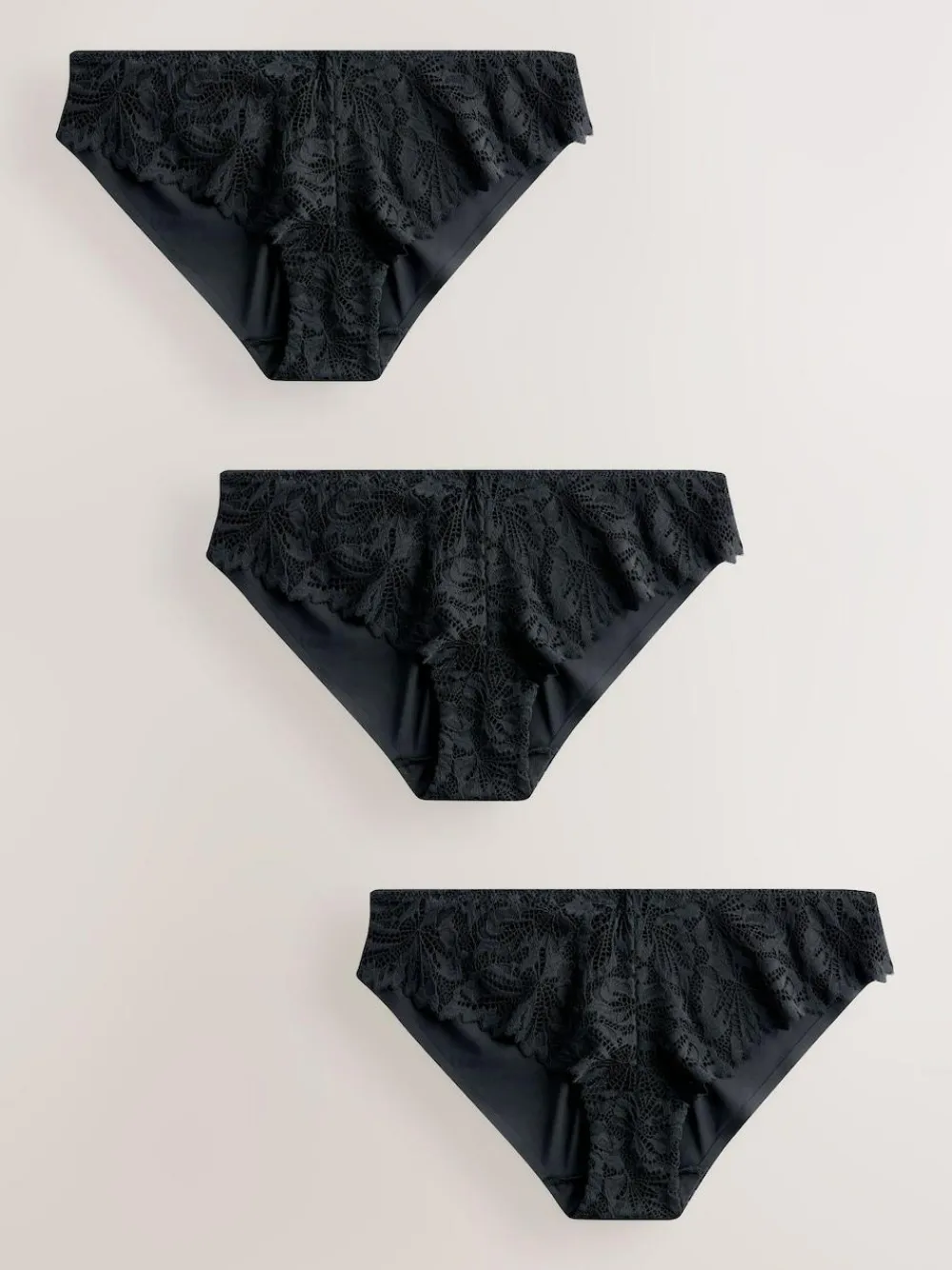 New Next Brazilian Lace Front NVPL Knickers 3 Pack Black