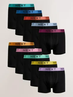 Next Black Bright Colour Shiny Waistbands A-Front Boxers 10 Pack^ Underwear|Underwear