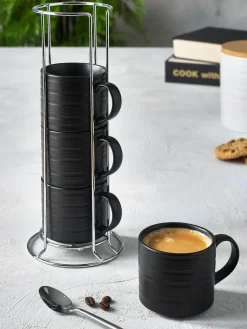 New Next Black Bronx Set of 4 Stacking Espresso Mugs