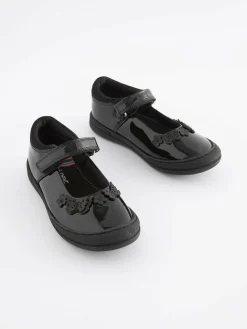 Outlet Next Black Butterfly Detail Standard Fit (F) Junior Leather School Mary Jane Shoes