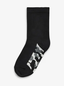Next Black Camouflage Footbed Cotton Rich Socks 7 Pack^BOY Socks
