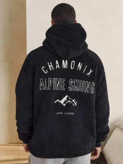 Clearance Next Black Chamonix Pattern Borg Overhead Hoodie
