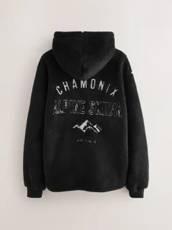 Clearance Next Black Chamonix Pattern Borg Overhead Hoodie