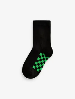 Next Black Checkerboard Cotton Rich Socks 7 Pack^BOY Socks