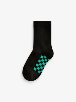 Next Black Checkerboard Cotton Rich Socks 7 Pack^BOY Socks