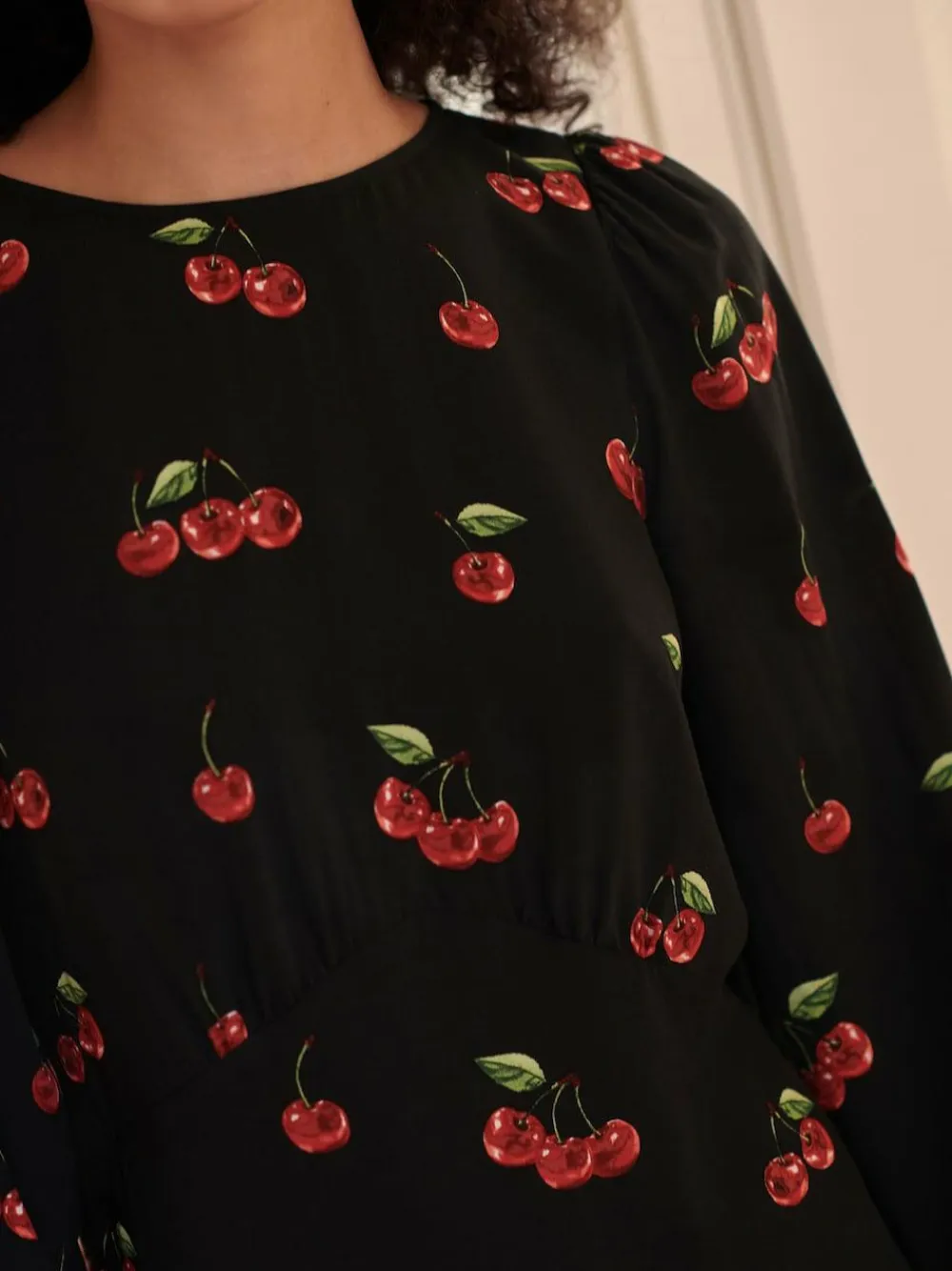 Online Next Black Cherry Print Mini Long Sleeve A-Line Seam Detail Dress