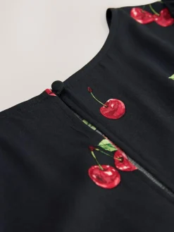 Online Next Black Cherry Print Mini Long Sleeve A-Line Seam Detail Dress
