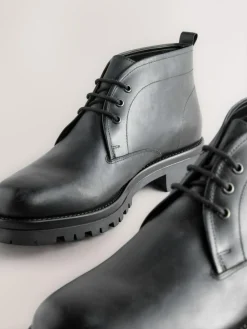New Next Chunky Leather Chukka Boots Black