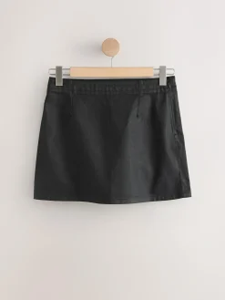 Next Black Coated Denim Mini Skirt^Women Skirts