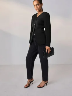 Hot Next Black Collarless V-Neck Blazer
