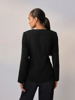 Hot Next Black Collarless V-Neck Blazer