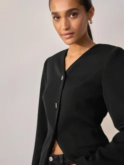 Hot Next Black Collarless V-Neck Blazer