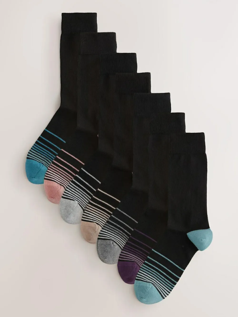 Next Black Colour Ombre 7 Pack Mens Cotton Rich Socks^ Socks|Socks