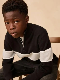 Next Colourblock Zip Neck Knitted Jumper (3-16yrs)^BOY Knitwear & Sweaters|Knitwear