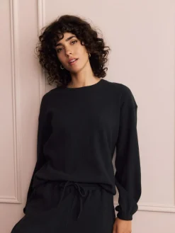 Next Black Cosy Waffle Long Sleeve Pyjamas^Women Nightwear|Pyjamas