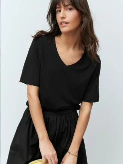 Next Black Cotton Modal Slouch V-Neck T-Shirt^Women Tops & T-Shirts